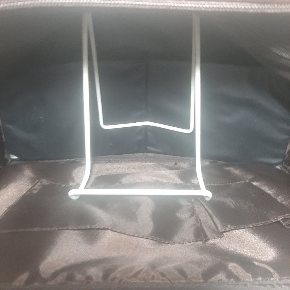 Elegant Tan Nylon Weave with Chocolate Brown Faux Leather Travel/Duffle Baf - Picture 8 of 9